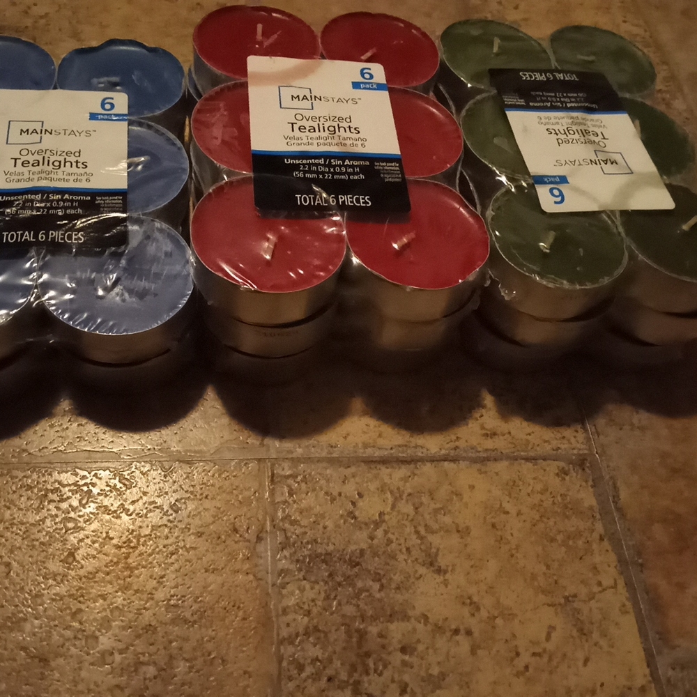 Mainstays Oversized Tealights Candles 48 Count Red, Blue, Green New Sale Price